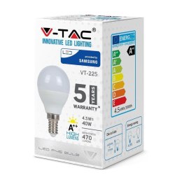 Żarówka LED V-TAC SAMSUNG CHIP 4.5W E14 Kulka P45 VT-225 4000K 470lm 5 Lat Gwarancji