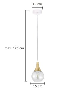 Lampa wisząca 1xE27 LACRIMA CLEAR WHITE/GOLD