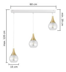 Lampa wisząca 3xE27 LACRIMA CLEAR WHITE/GOLD