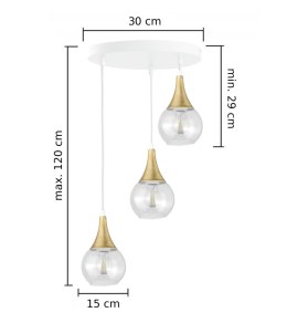 Lampa wisząca 3xE27 LACRIMA CLEAR WHITE/GOLD