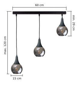 Lampa wisząca 3xE27 LACRIMA SMOKY BLACK