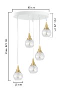 Lampa wisząca 5xE27 LACRIMA CLEAR WHITE/GOLD