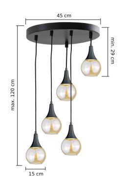 Lampa wisząca 5xE27 LACRIMA HONEY BLACK