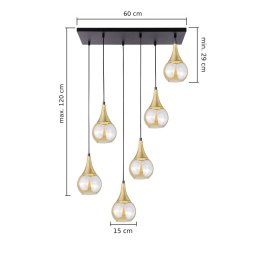 Lampa wisząca 6xE27 LACRIMA HONEY BLACK/GOLD