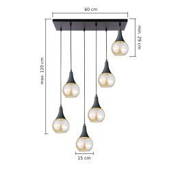 Lampa wisząca 6xE27 LACRIMA HONEY BLACK