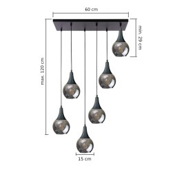 Lampa wisząca 6xE27 LACRIMA SMOKY BLACK