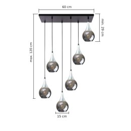 Lampa wisząca 6xE27 LACRIMA SMOKY BLACK/SILVER