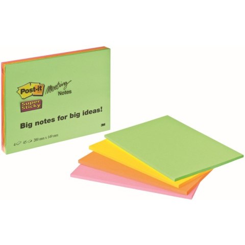 KARTECZKI POST-IT SUPER STICKY 152x203mm 4 KOLORY (4x45)