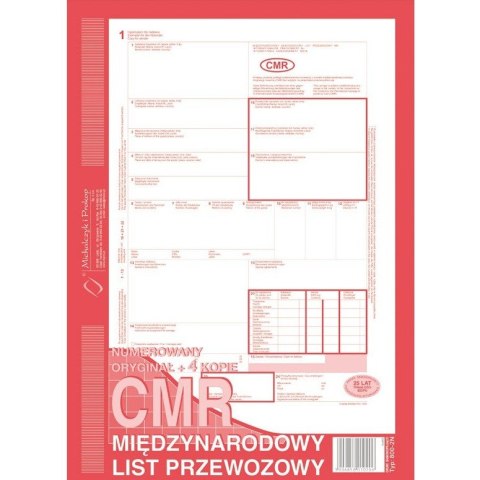 CMR MIĘDZYNARODOWY LIST PRZEWOZOWY A4 (O+4K) NUMEROWANY CMR MIĘDZYNARODOWY LIST PRZEWOZOWY A4 (O+4K) NUMEROWANY