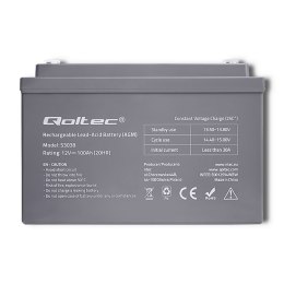 Qoltec Akumulator AGM | 12V | 100Ah | 28.1kg | Bezobsługowy | Mocny | LongLife | do UPS, kampera, łodzi, pieca