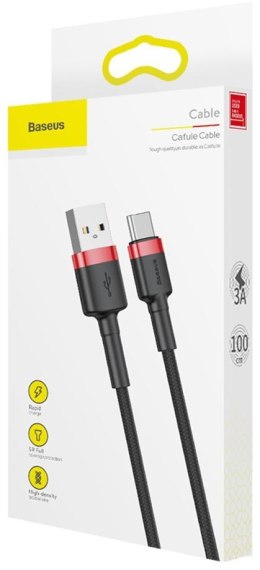 KABEL USB-A / USB-C Baseus Cafule CATKLF-B91 100cm 3A QC 3.0 CZARNO-CZERWONY W OPLOCIE