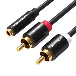 Kabel audio 3,5mm żeński na 2x RCA męski Vention VAB-R01-B100 1m czarny