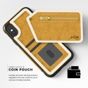 Zizo Nebula Wallet Case - Skórzane etui iPhone X z kieszeniami na karty + saszetka na zamek + szkło 9H na ekran (Light Brown/Bro