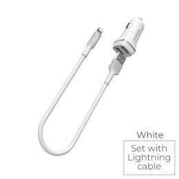 Borofone - ładowarka samochodowa 2x USB kabel Lightning w zestawie, biały