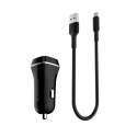 Borofone - ładowarka samochodowa 2x USB kabel Lightning w zestawie, czarny