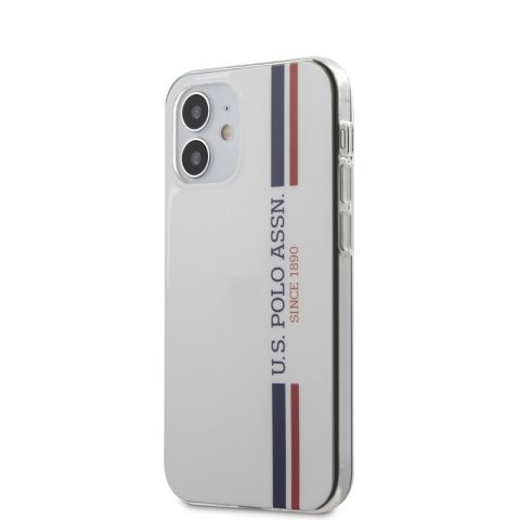 US Polo Assn Shiny Tricolor Stripes - Etui iPhone 12 Mini (biały)