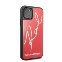 Karl Lagerfeld Double Layers Tempered Glass Glitter Signature Case - Etui iPhone 11 Pro (czerwony)