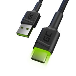 Green Cell Ray - Kabel Przewód USB - USB-C 120cm z zielonym podświetleniem LED i obsługą szybkiego ładowania Ultra Charge, QC 3.