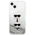 Karl Lagerfeld Liquid Glitter Karl & Choupette Head - Etui iPhone 13 mini (srebrny)