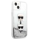 Karl Lagerfeld Liquid Glitter Karl & Choupette Head - Etui iPhone 13 mini (srebrny)