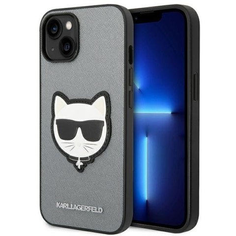 Karl Lagerfeld Saffiano Choupette Head Patch Case - Etui iPhone 14 Plus (srebrny)