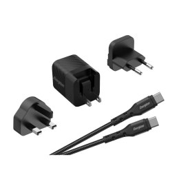 Energizer Ultimate - Ładowarka sieciowa podróżna Multiplug EU / UK / US GaN USB-C 20W PD + kabel USB-C (Czarny)