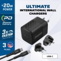 Energizer Ultimate - Ładowarka sieciowa podróżna Multiplug EU / UK / US GaN USB-C 20W PD + kabel USB-C (Czarny)