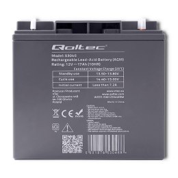 Qoltec Akumulator AGM | 12V | 17Ah | Bezobsługowy | Wydajny | LongLife | do UPS, skutera