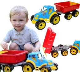 DUZY TRAKTOR CIĄGNIK Z PRZYCZEPĄ PAKA MASZYNA 54cm