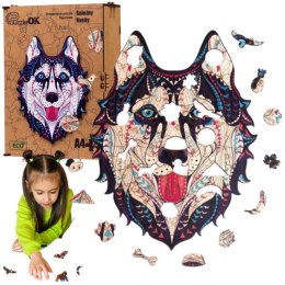 PUZZLE DREWNIANE UKŁADANKA HUSKY ŚNIEŹNY PIES