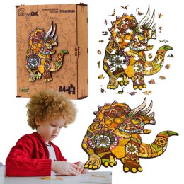 PUZZLE DREWNIANE UKŁADANKA TRICERATOPS DINOZAUR KOLOROWY OZDOBA