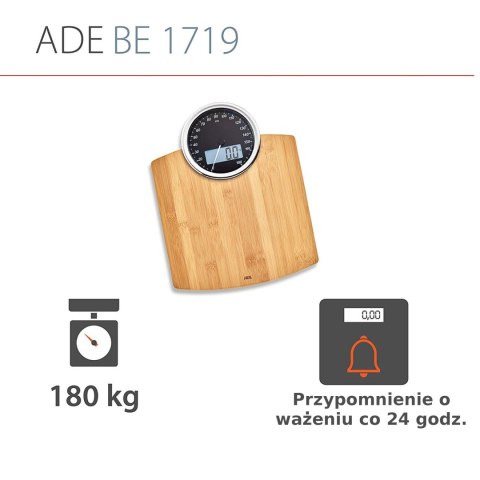 ADE BE1719 LUNA Waga łazienkowa bambusowa, cyfrowo-mechaniczna, do 180 kg ADE BE1719 LUNA Waga łazienkowa bambusowa, cyfrowo-mechaniczna, do 180 kg