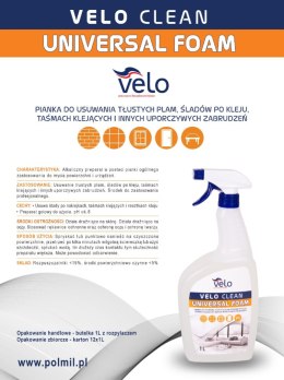 VELO CLEAN UNIVERSAL FOAM 1l alkaliczna pianka ogólnego zastos. do mycia powierzchni i urządzeń