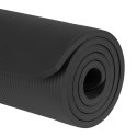 Mata gimnastyczna do ćwiczeń joga, pilates, fitness, 183x61cm, grubość 1.5cm, materiał NBR, czarna, REBEL ACTIVE