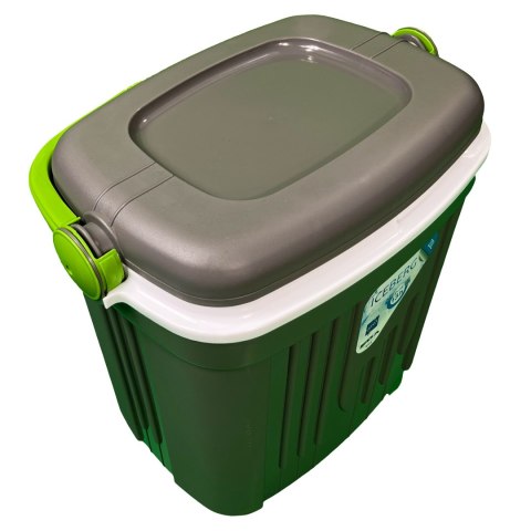 Lodówka turystyczna 20L KAMAI ICEBERG na wkłady mrożące, ciemno-szara z zieloną rączką Lodówka turystyczna 20L KAMAI ICEBERG na wkłady mrożące, ciemno-szara z zieloną rączką