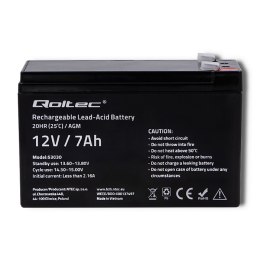 Qoltec Akumulator AGM | 12V | 7Ah | Bezobsługowy | Wydajny | LongLife | do UPS, security