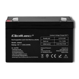 Qoltec Akumulator AGM | 6V | 12Ah | Bezobsługowy | Wydajny | LongLife | do UPS, wagi, kasy