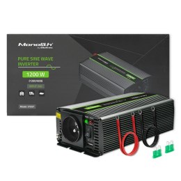 Qoltec Przetwornica napięcia Monolith | 600W | 1200W | 24V na 230V | Czysty Sinus