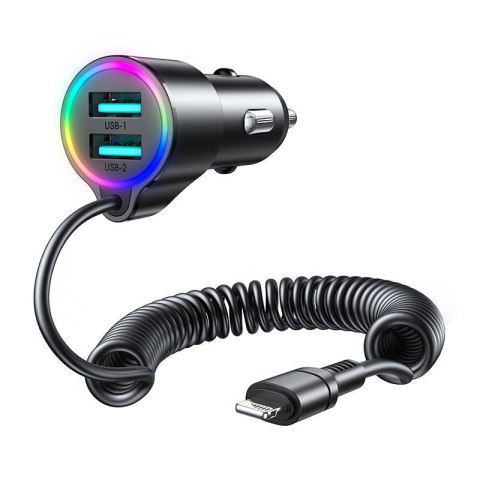 Ładowarka samochodowa Joyroom JR-CL25, 2x USB + kabel Lightning (czarna)