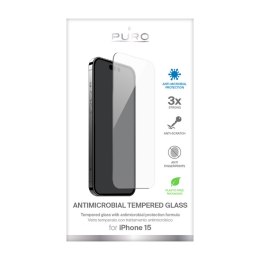 PURO Anti-Bacterial Tempered Glass - Szkło ochronne hartowane z ochroną antybakteryjną iPhone 15