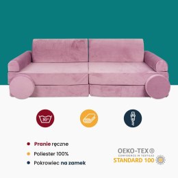 Sofa Dziecięca Premium Różowa Rozkładana Przyjemna W Dotyku Siedzisko Pufy