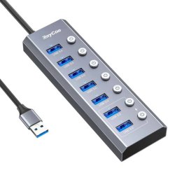 Hub 7w2 RayCue USB-C do 2x USB-A 3.0 5Gbps + SD/TF 3.0 + USB-C+ HDMI 4K30Hz (szary)