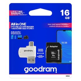 Goodram Karta pamięci Micro Secure Digital Card All-In-ON, 16GB, micro SDHC, M1A4-0160R12, UHS-I U1 (Class 10), ALL in One z czy