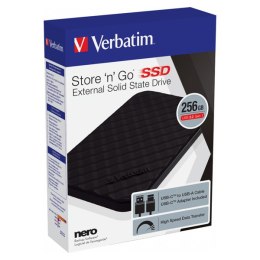 SSD zewnętrzny Verbatim Store N Go, 53249, 256GB, czarny, USB-A/Micro-B, z adapterem USB-A na USB-C(TM), 2.5