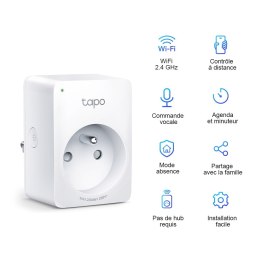 Gniazdko smart Tapo P100 220-240 V 50/60 Hz, konfiguracja z WiFi, MAX.2300W, biała, TP-LINK, pilot, timer, sterowanie głosowe