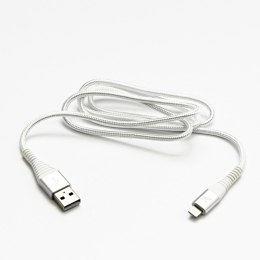 Logo USB kabel (2.0), USB A M - Apple Lightning M, 2m, MFi certifikat, 5V/2,4A, biały, box, oplot nylonowy, aluminiowa osłona zł