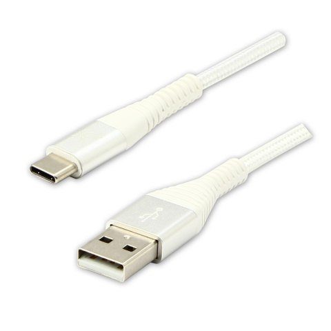 Logo USB kabel (2.0), USB A M - USB C (M), 1m, 480 Mb/s, 5V/3A, biały, box, oplot nylonowy, aluminiowa osłona złącza