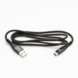 Logo USB kabel (2.0), USB A M - USB C (M), 1m, 480 Mb/s, 5V/3A, czarny, box, oplot nylonowy, aluminiowa osłona złącza