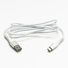 Logo USB kabel (2.0), USB A M - USB C (M), 2m, 480 Mb/s, 5V/3A, biały, box, oplot nylonowy, aluminiowa osłona złącza