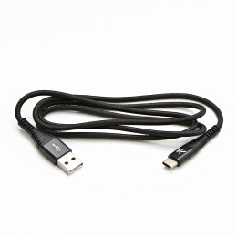 Logo USB kabel (2.0), USB A M - USB C (M), 2m, 480 Mb/s, 5V/3A, czarny, box, oplot nylonowy, aluminiowa osłona złącza